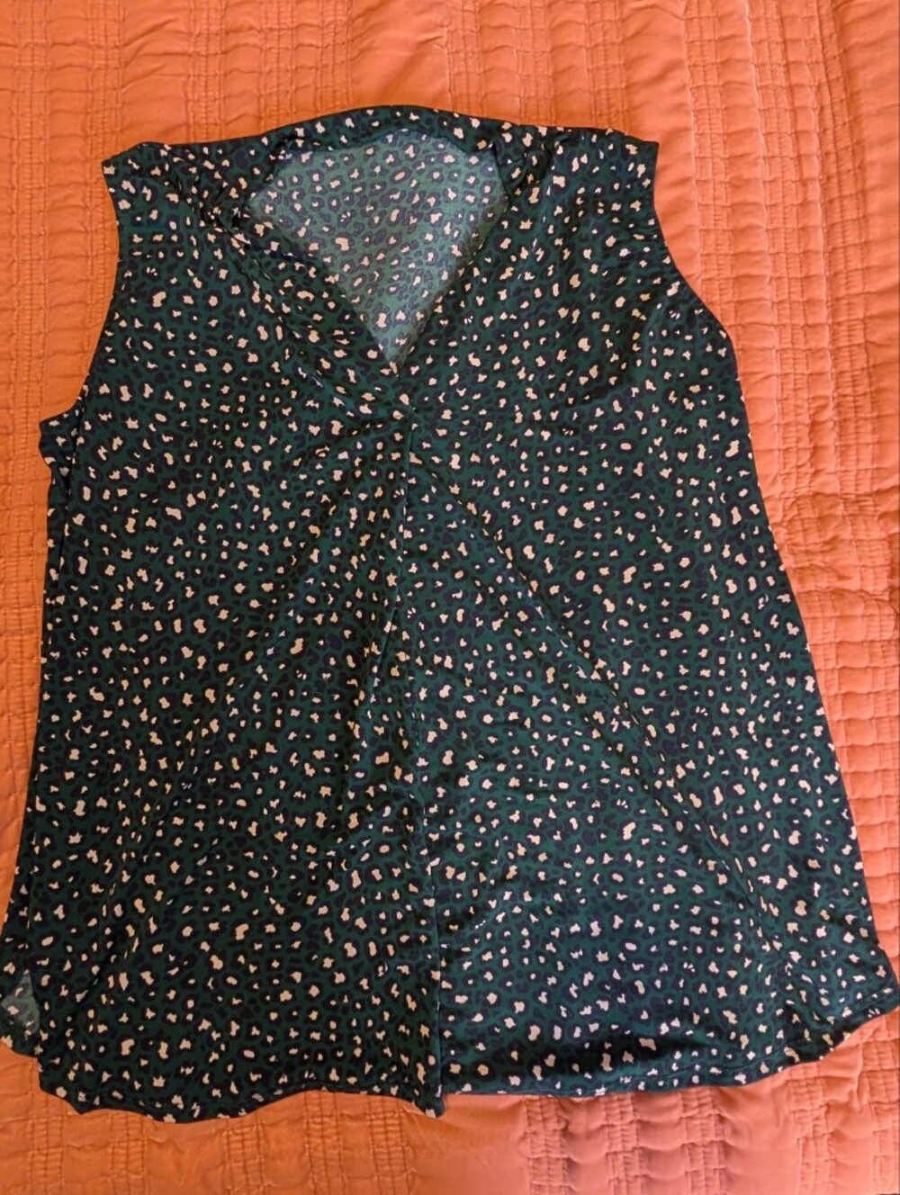 Beacon Dark Green Sleeveless V-Neck Camisole with Light Pink Spot Print